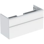 Mueble bajo Geberit serie iCon para lavabo, con dos cajones: Ancho de lavabo=120cm, Cuerpo y frontal: blanco/cubierto mate, Tirador: blanco/con pintura polvo al horno mate